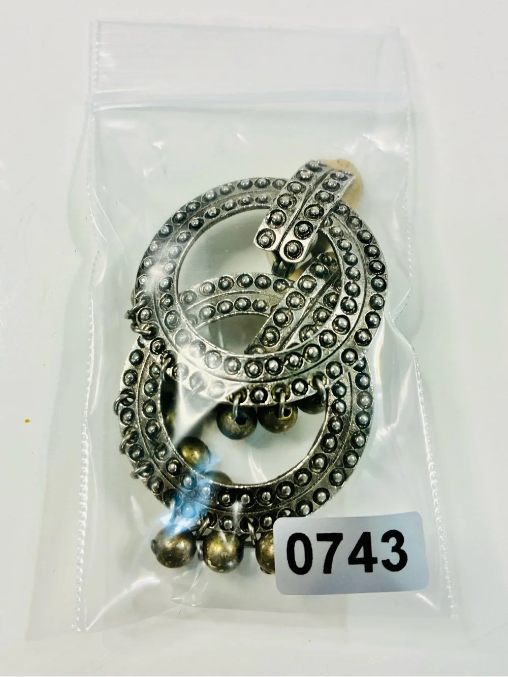 Vintage Signed Silver Door Knocker Clip Earrings w/Accent Drops Southwestern EUC